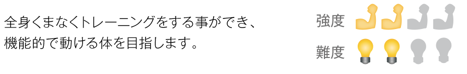 全身くまなくトレーニングをする事ができ、機能的で動ける体を目指します。