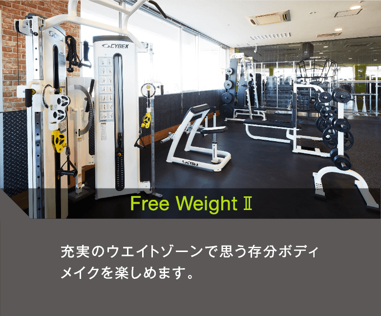 Free Weight　充実のウエイトゾーンで思う存分ボディメイクを楽しめます。