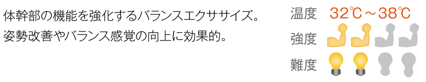 「動」と「静」のポーズを流れるように連続的に行い、筋力強化の要素も取り入れています。