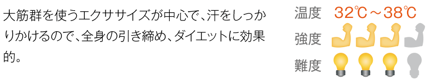 「動」と「静」のポーズを流れるように連続的に行い、筋力強化の要素も取り入れています。