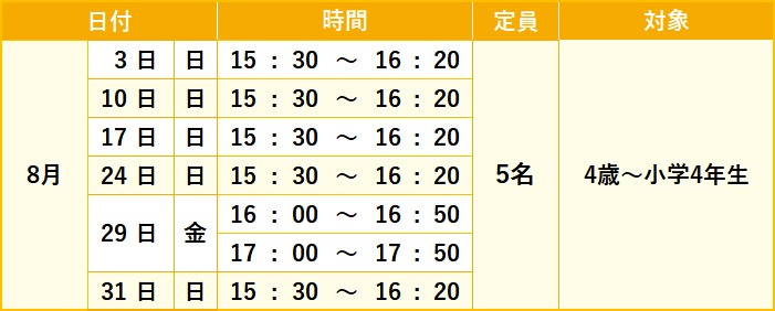 体操教室特別体験会表