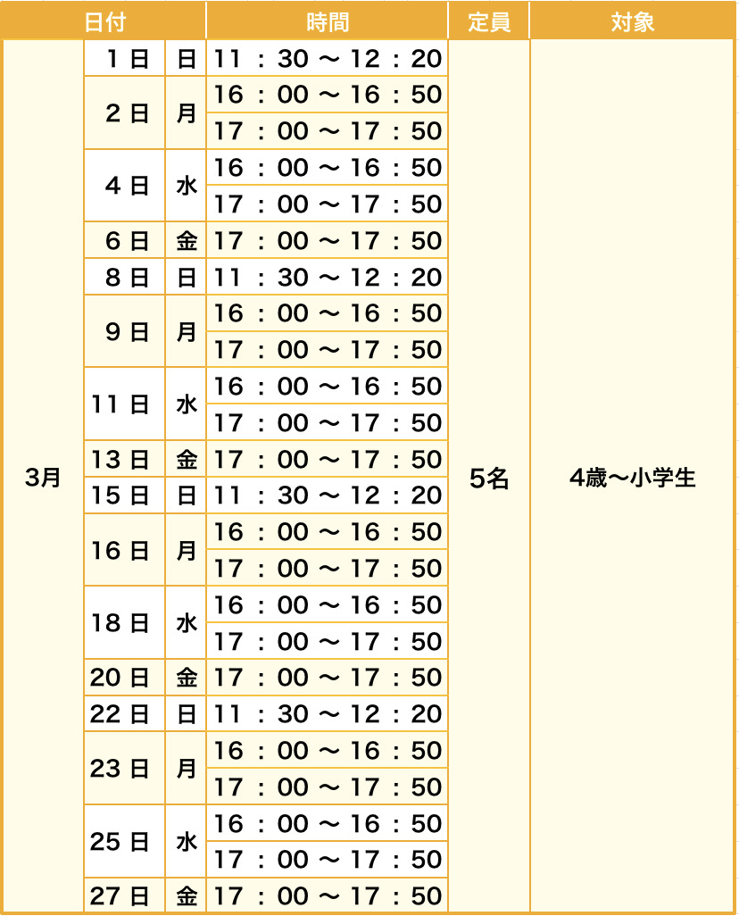 体操教室通常クラス体験表